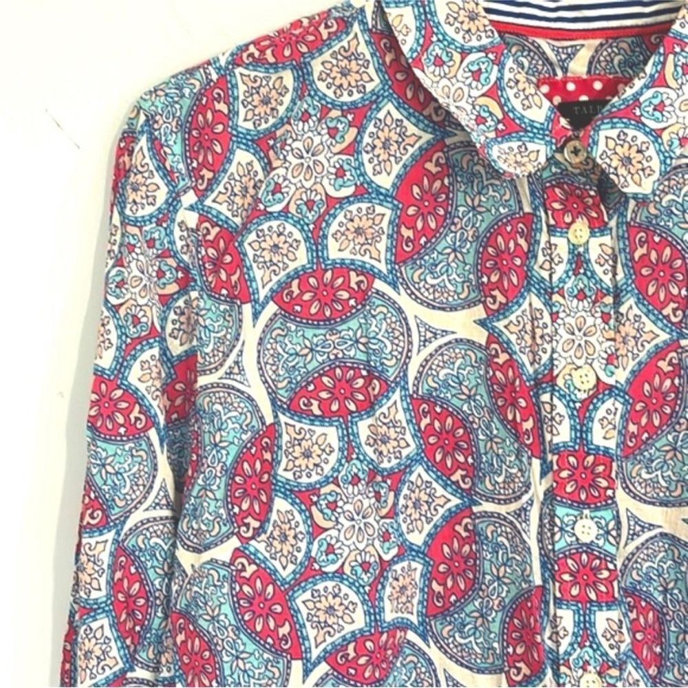 Talbots Garden Medallion Women’s Pink Blue Button Down Dress Shirt XLp Petite - Picture 10 of 16